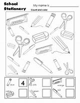 School Worksheets Worksheet Coloring Kids Classroom Objects Supplies Kindergarten English Pages Preschool Printable Items Count Back Activity Preschoolactivities Stationary Object sketch template