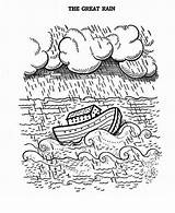 Coloring Ark Floating Rain Great Noahs Bible Noah Pages Color Story Visit Designlooter sketch template