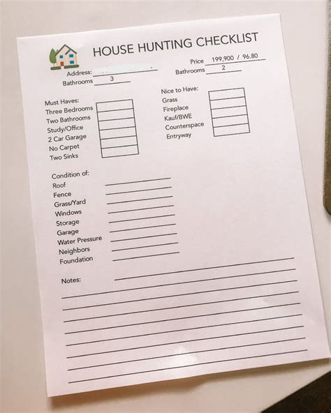 house hunting checklist  printable skye mclain
