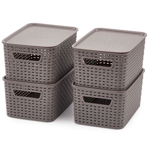 ezoware small lidded gray plastic knit baskets shelf household storage