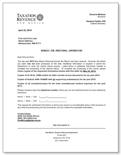 mexico request  additional information letter sample