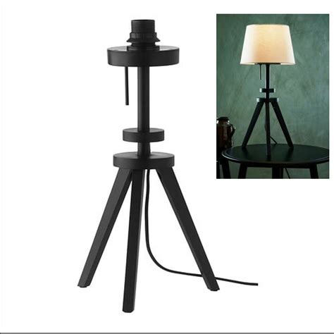 Ikea Lauters Table Lamp Base Wood Modern Brown Black Tripod
