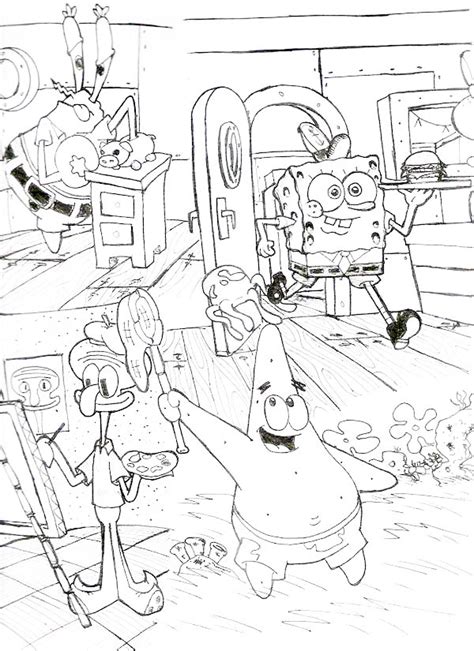 routines in krusty krab coloring page routines in krusty