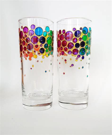 Rainbow Drinking Glasses Set Of 2 Couple Colorful Hand Etsy Rainbow