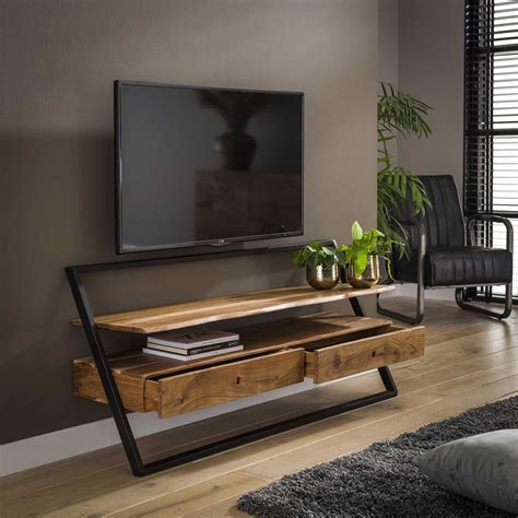 meuble tv mural en bois  metal melbourne meubles tv pier import