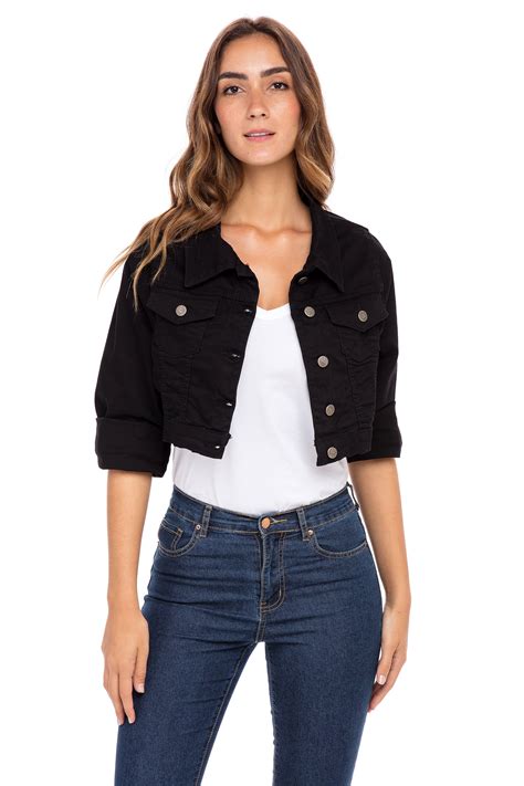 womens  size button closed cropped stretch ladies denim jacket oversize coat walmartcom