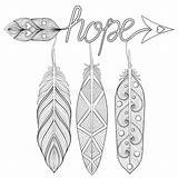 Coloring Pages Adult Feather Hope Bohemian Arrow Arrows Patterned Drawing Amulet Drawn Letters Hand Decorative Ethnic Vector Getdrawings Drawings sketch template