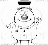 Pudgy Snowman Waving Clipart Cartoon Outlined Coloring Vector Cory Thoman Royalty sketch template
