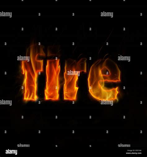 burning fire word  black background stock photo alamy