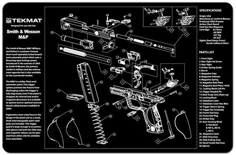 tekmat smith wesson mp pistol gun cleaning mat  exploded parts schematic xswmp