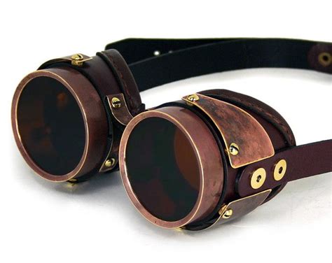 steampunk goggles brown leather copper patina brass quad women