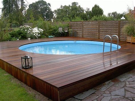 Modern Above Ground Pool Decks Ideas Wooden Deck Round Pool Lawn Stone