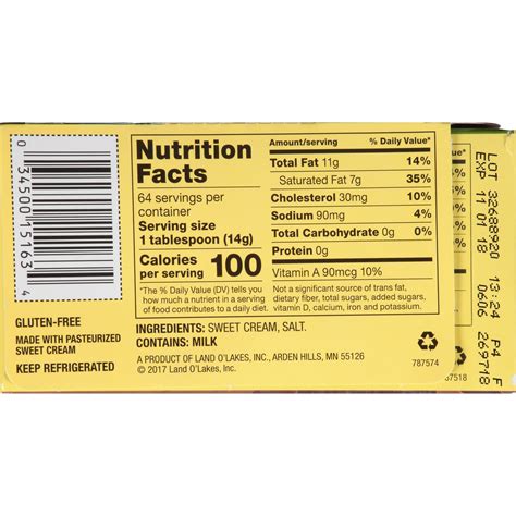 land  lakes butter nutrition label labels