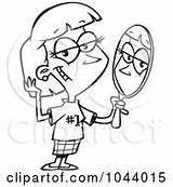 Mirror Cartoon Staring Clip Outline Clipart Illustration Reflection Rf Royalty His Vainly Woman Toonaday Vain Man sketch template