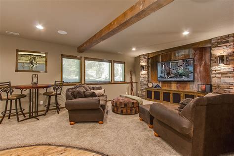 outstanding rustic basement design