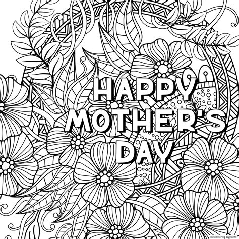 happy mothers day  adult zentangle coloring page printable
