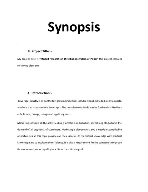 synopsis  mareketing research project report