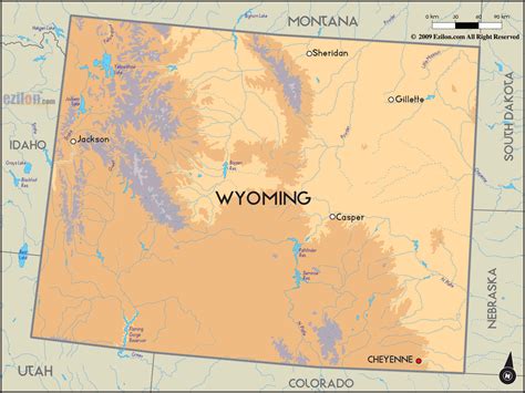 geographical map  wyoming  wyomingn geographical maps