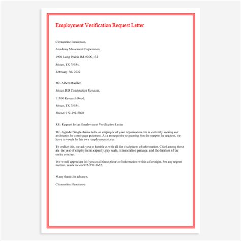 request  employment verification letter sample letter