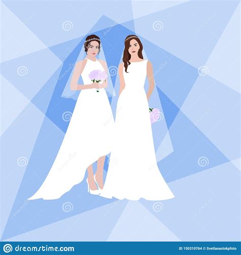 Beautiful Lesbian Couple In White Wedding Dresses Same