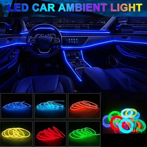 2m neon led car interior lighting strips auto led strip garland el wire