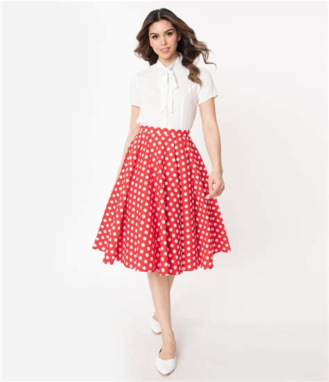 1950s Style Red And White Polka Dot Swing Skirt Unique Vintage