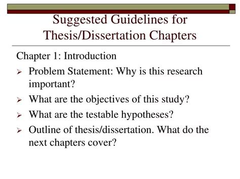 suggested guidelines  thesisdissertation chapters powerpoint