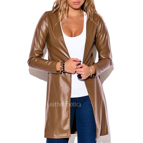 long faux leather coat  women