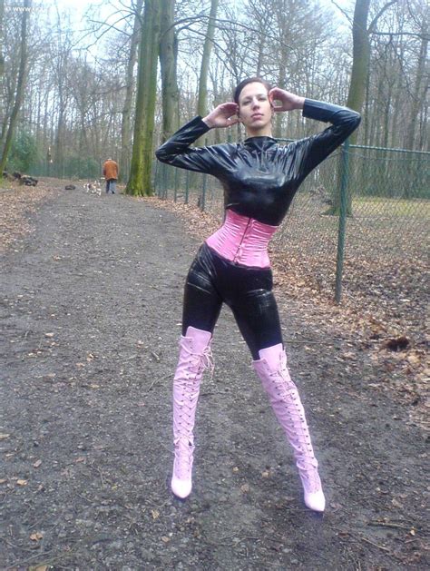 Pantera Outdoor Pink Corset Otk Boots And Catsuit Pink Corset