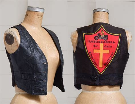 vintage motorcycle club leather vest ambassadors  christ etsy