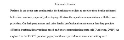 literature review analyzes  current research supports  picot