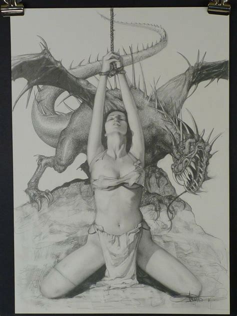 Arantza Great Pencil Drawing Of Sexy Girl And Dragon Ebay