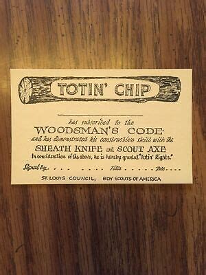 bsa boy scout totin chip woodsmans code unused  card ebay