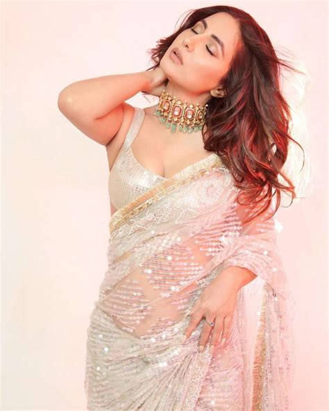 hina khan oozes oomph in a silver saree as she graces bigg boss ott