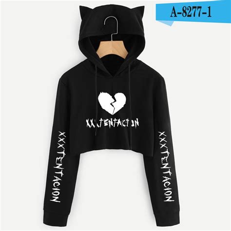 heart broken xxxtentacion cute womens hoodie crop tops cat ear cropped sweatshirt hooded