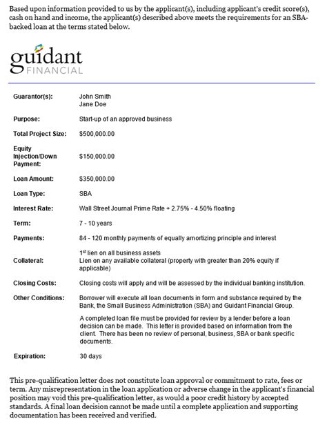 introducing guidants sba pre qualification letter guidant