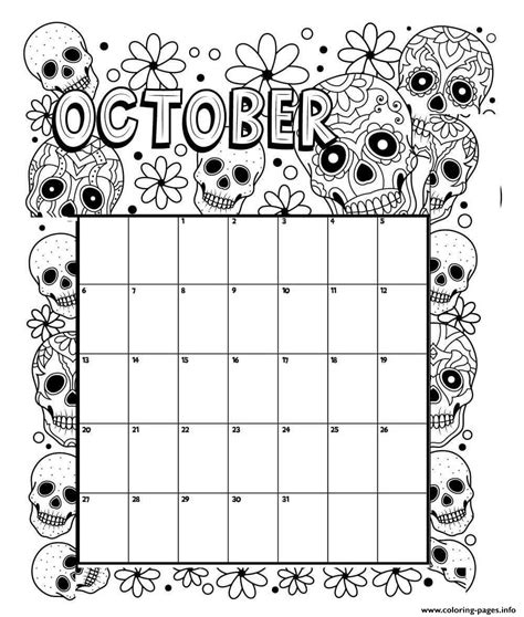 october coloring calendar coloring page printable