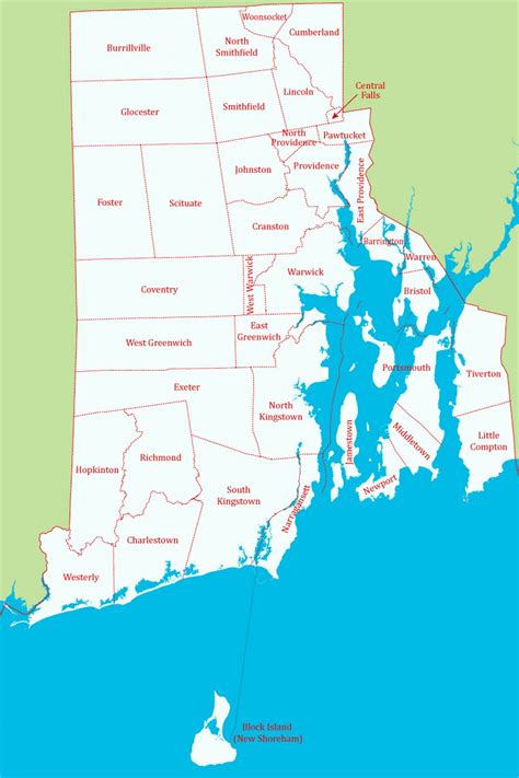 detailed administrative map  rhode island state rhode island state