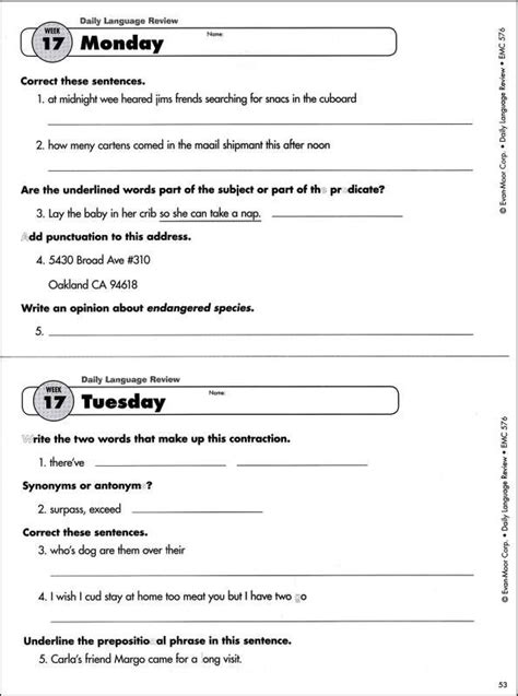 Daily Language Review Grade 6 Daily Language Review Language Review