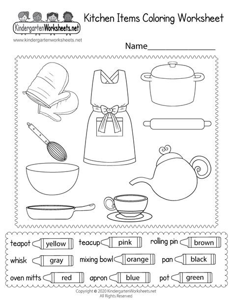 printable cooking school worksheet  kindergarten