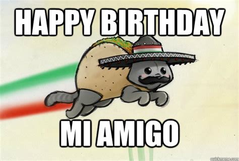 happy birthday mi amigo birthday mixican taco cat quickmeme