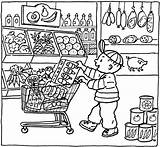 Grocery Kleurplaten Supermarkt Winkel Supermercado Boodschappen Pietertje Doen Tekening Eiland Abarrotes Taal Supermarket Cashier Boek Winkelier Tiendas Afkomstig Kinderboeken Winkelen sketch template