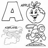 Letter Coloring Apple Astronout Airplane Learning Print Utilising Button sketch template
