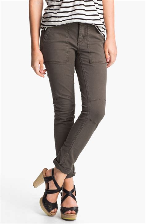 people skinny utility pants  green olive lyst