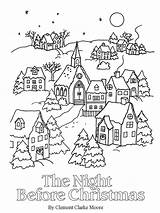Coloring Christmas Pages Night Before Twas Village Printable Color Book Books Scene Print Sheets Embroidery Noel Crafts Drawings Machine Snow sketch template