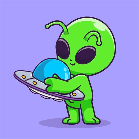 vector cute alien hug ufo toy cartoon vector icon illustration