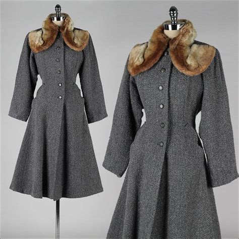 Vintage 1940s Coat Gray Wool Boucle Faux Fur Collar 3902 Etsy