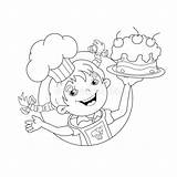 Chef Outline Girl Cartoon Coloring Cake Kids Stock Vector Illustration Depositphotos St2 sketch template