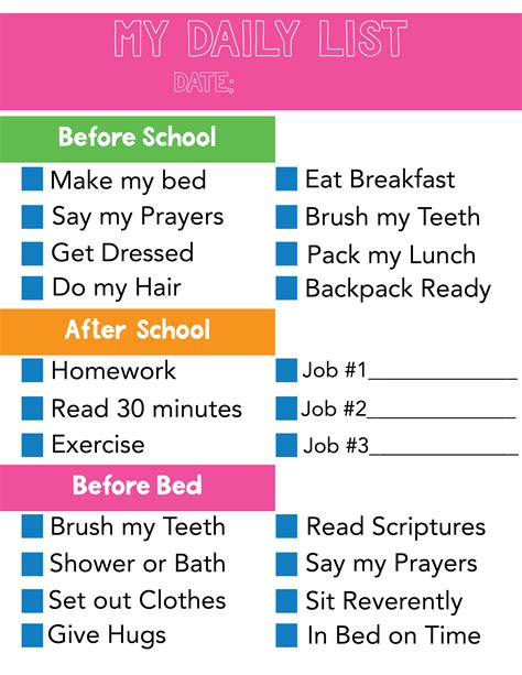 daily chores  kids printables