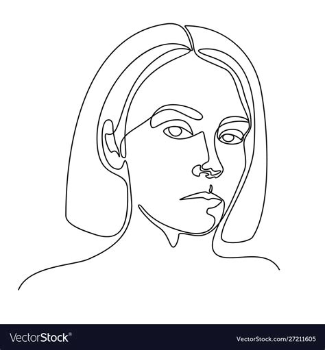 continuous  drawing  girl portrait royalty  vector